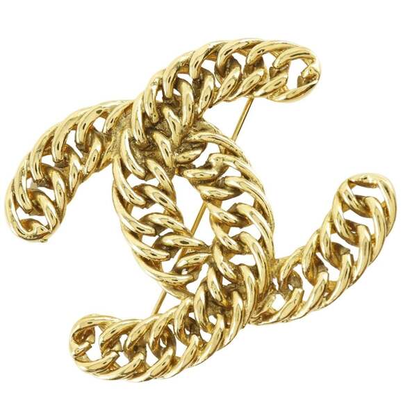 CHANEL Gold Logo Brooch